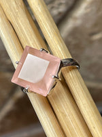 Natural Pink Rose Quartz 925 Sterling Silver Wedding Ring Size 8, 8.5 - Natural Rocks by Kala