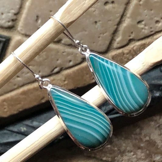 Genuine Green Lace Botswana Agate 925 Solid Sterling Silver Earrings 40mm - Natural Rocks by Kala