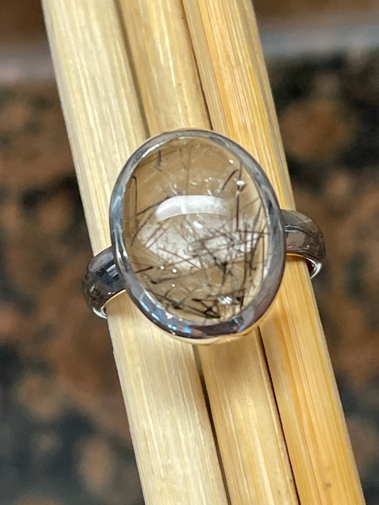 Natural Black Rutilated 925 Solid Sterling Silver Ring Size 7 - Natural Rocks by Kala