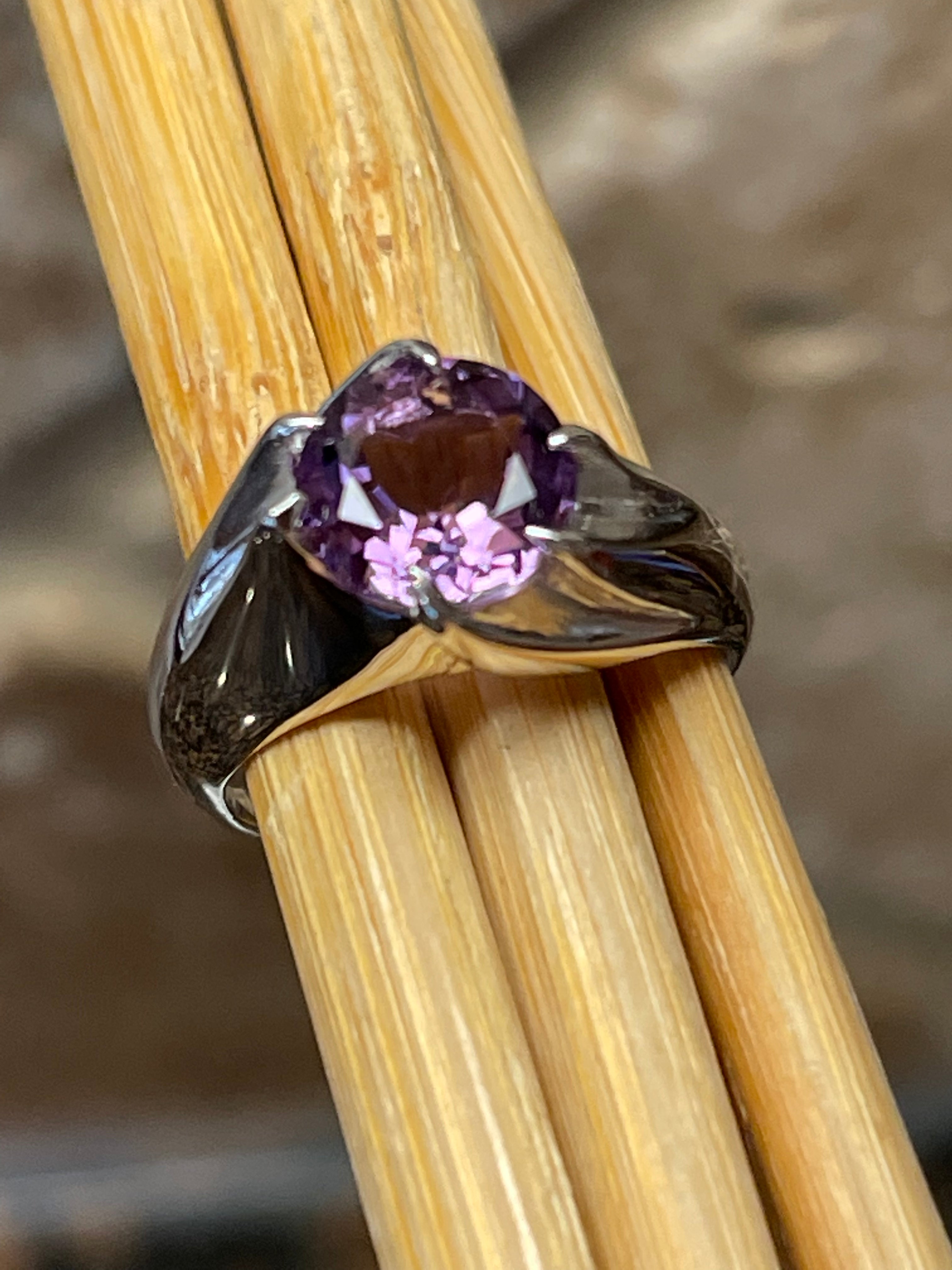 Natural 2ct Purple Amethyst 925 Solid Sterling Silver Ring Size 5, 6, 7, 8, 9 - Natural Rocks by Kala