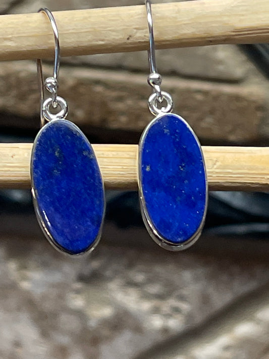 Natural Lapis Lazuli 925 Solid Sterling Silver Earrings 35mm - Natural Rocks by Kala