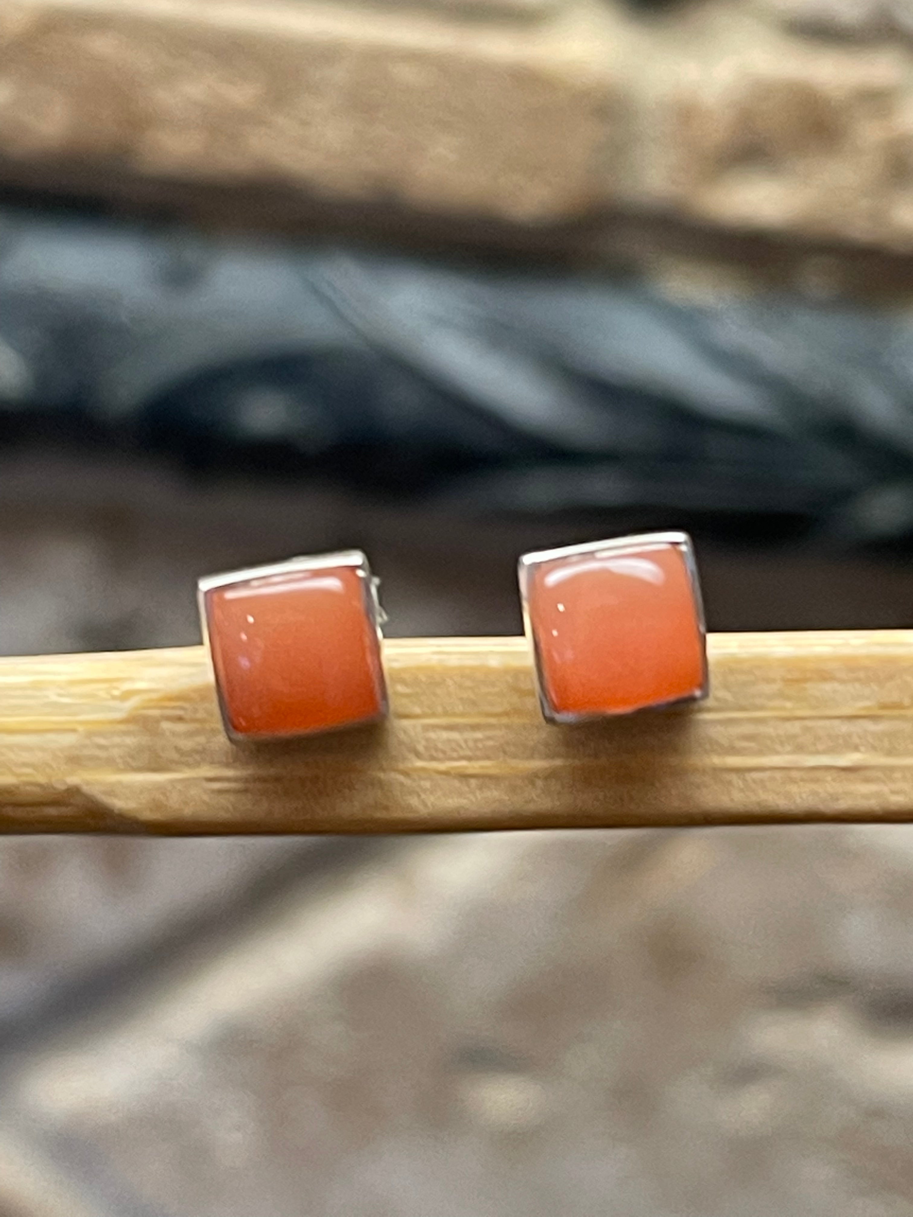 Natural Peach Orthoclase Moonstone 925 Sterling Silver Earrings 6mm - Natural Rocks by Kala