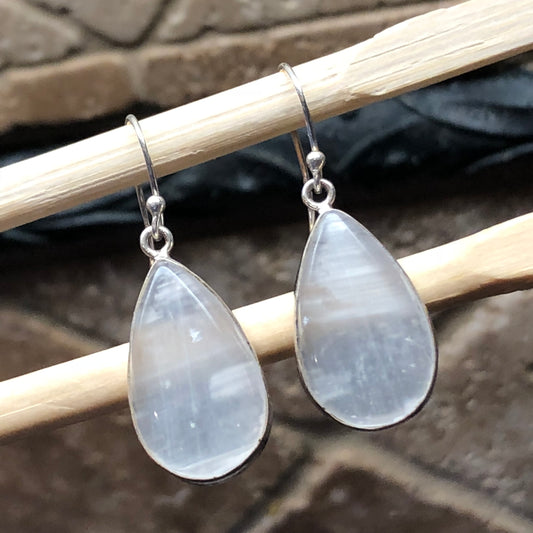 Genuine White Selenite 925 Solid Sterling Silver Earrings 35mm - Natural Rocks by Kala