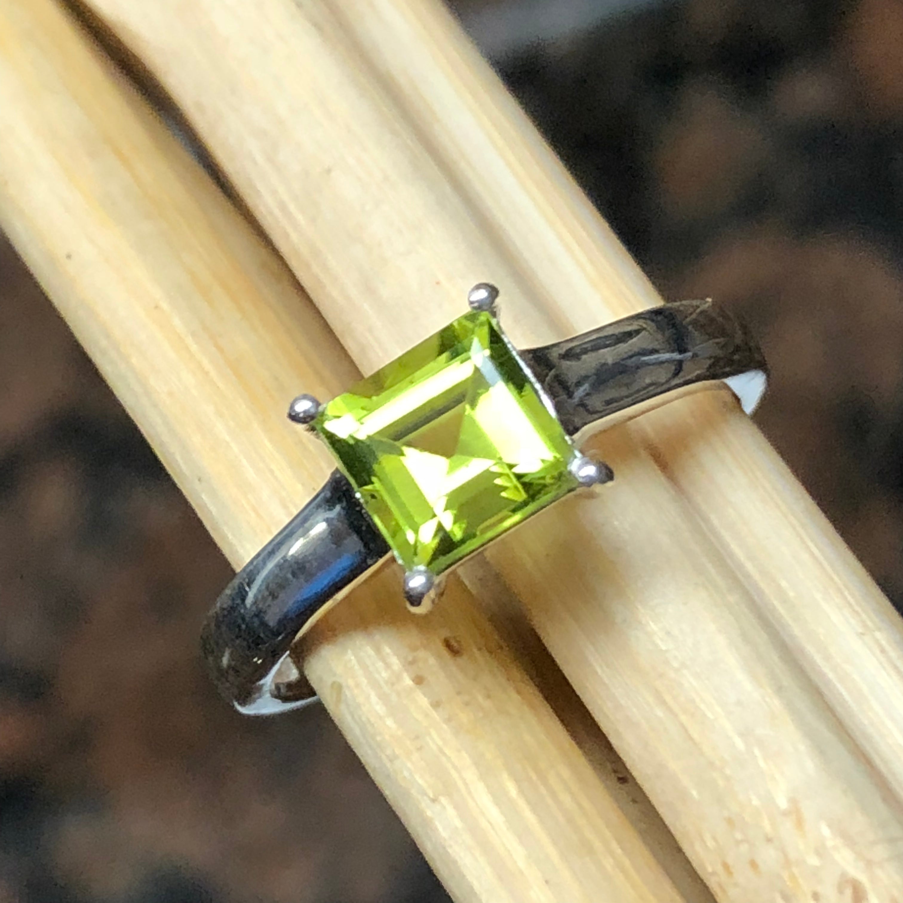 Natural 1.25ct Green Peridot 925 Solid Sterling Silver Ring Size 6, 7, 8, 9 - Natural Rocks by Kala