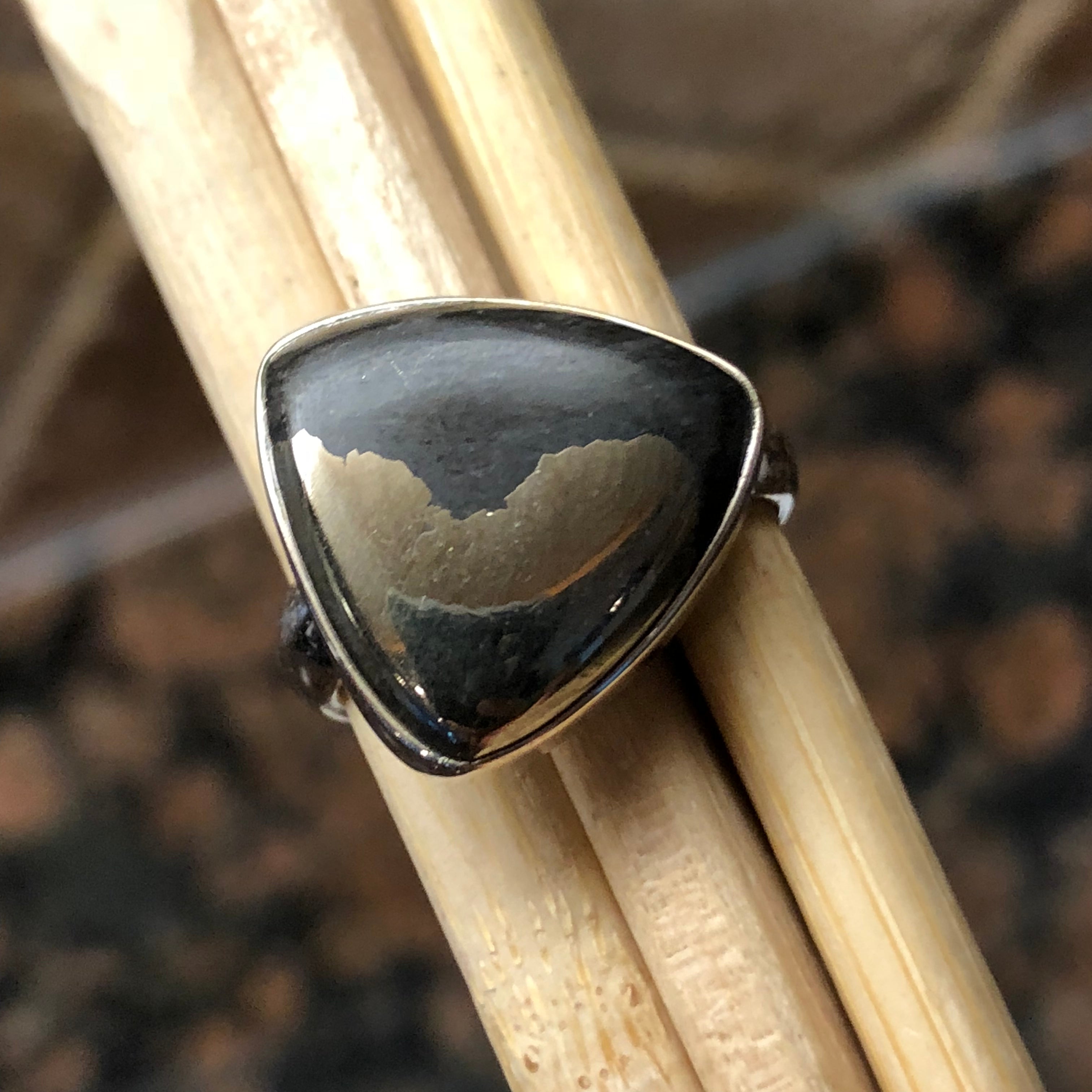 Natural Pyrite in Magnetite 925 Solid Sterling Silver Ring Size 5.75 - Natural Rocks by Kala