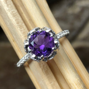 Natural 1ct Purple Amethyst 925 Solid Sterling Silver Ring Size 5, 7, 8, 9 - Natural Rocks by Kala
