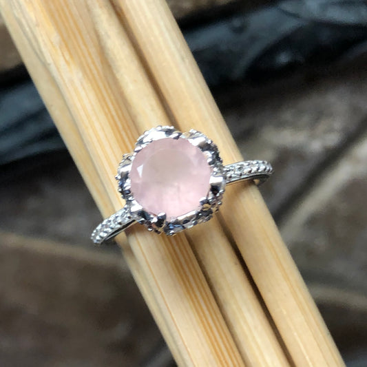 Natural 1.5ct Pink Rose Quartz 925 Sterling Silver Engagement Ring Size 6, 7 - Natural Rocks by Kala