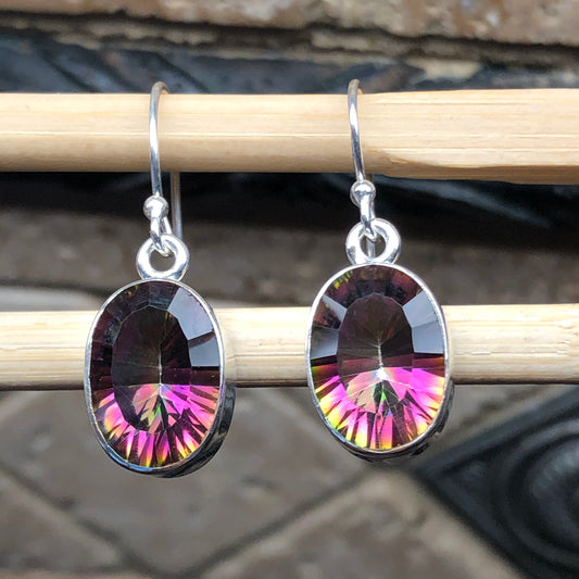 Gorgeous 3.5ct Mystic Topaz 925 Solid Sterling Silver Earrings 30mm - Natural Rocks by Kala