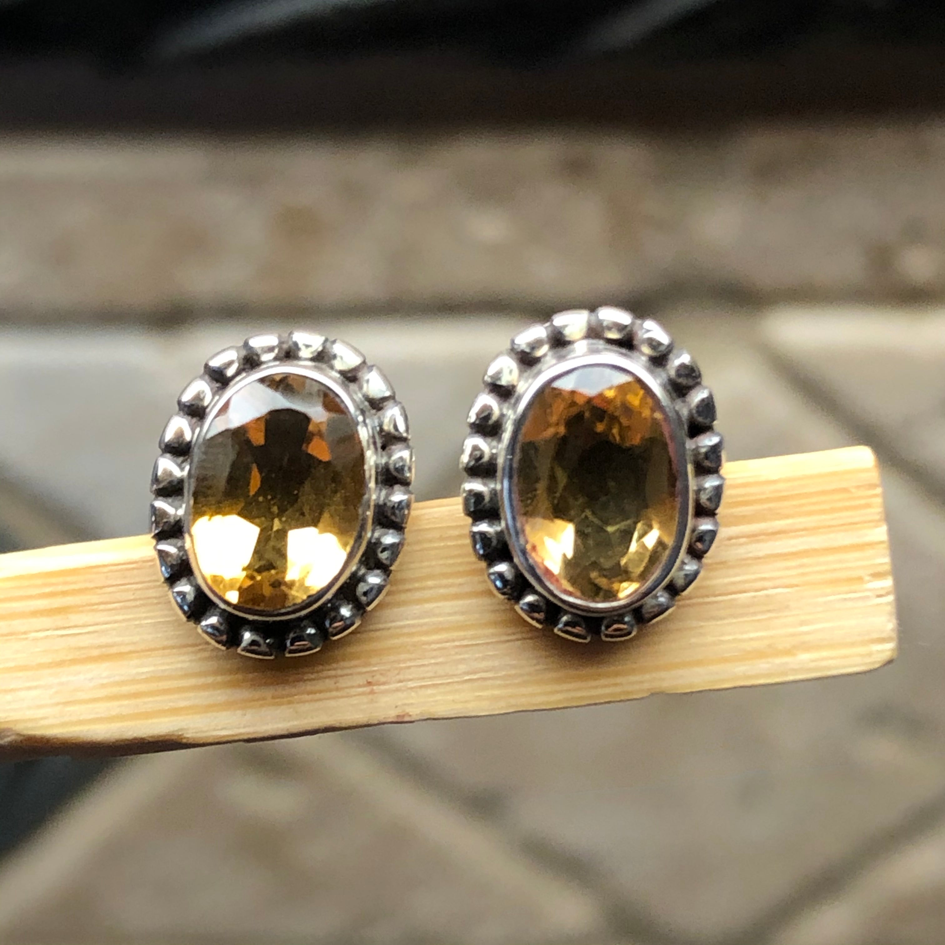Genuine 2ct Golden Citrine 925 Solid Sterling Silver Earrings 10mm - Natural Rocks by Kala