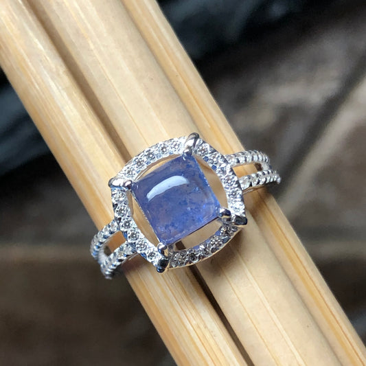 Genuine Blue Tanzanite 925 Solid Sterling Silver Engagement Ring Size 5, 6, 7, 8, 9 - Natural Rocks by Kala