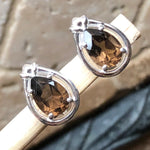 Genuine 2.25ct Smoky Topaz 925 Solid Sterling Silver Earrings 15mm - Natural Rocks by Kala