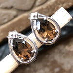 Genuine 2.25ct Smoky Topaz 925 Solid Sterling Silver Earrings 15mm - Natural Rocks by Kala