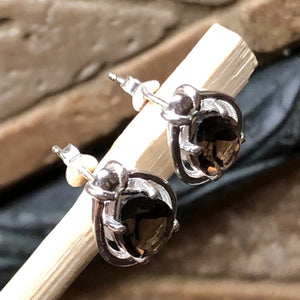 Genuine 2.25ct Smoky Topaz 925 Solid Sterling Silver Earrings 15mm - Natural Rocks by Kala