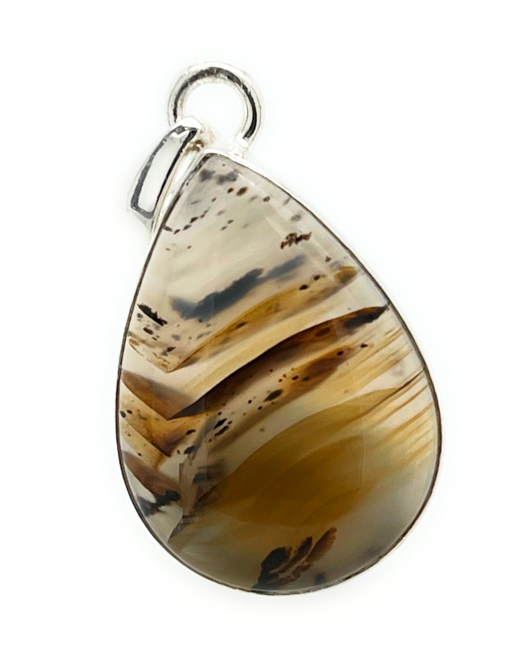 Natural Montana Moss Agate 925 Sterling Silver Pendant 35mm - Natural Rocks by Kala