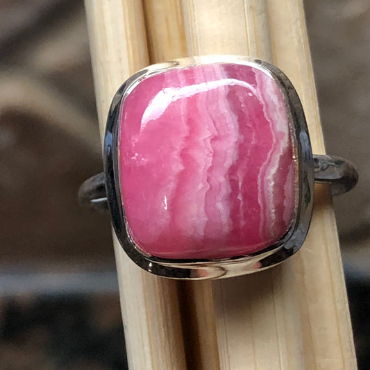 Natural Pink Rhodocrosite 925 Solid Sterling Silver Ring Size 7.75 - Natural Rocks by Kala
