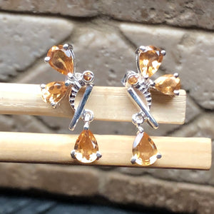 Natural 3.5ct Golden Citrine 925 Solid Sterling Silver Earrings 25mm - Natural Rocks by Kala