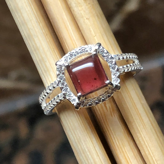 Natural Cabochan Garnet 925 Solid Sterling Silver Engagement Ring Size 5, 6, 7, 8, 9 - Natural Rocks by Kala