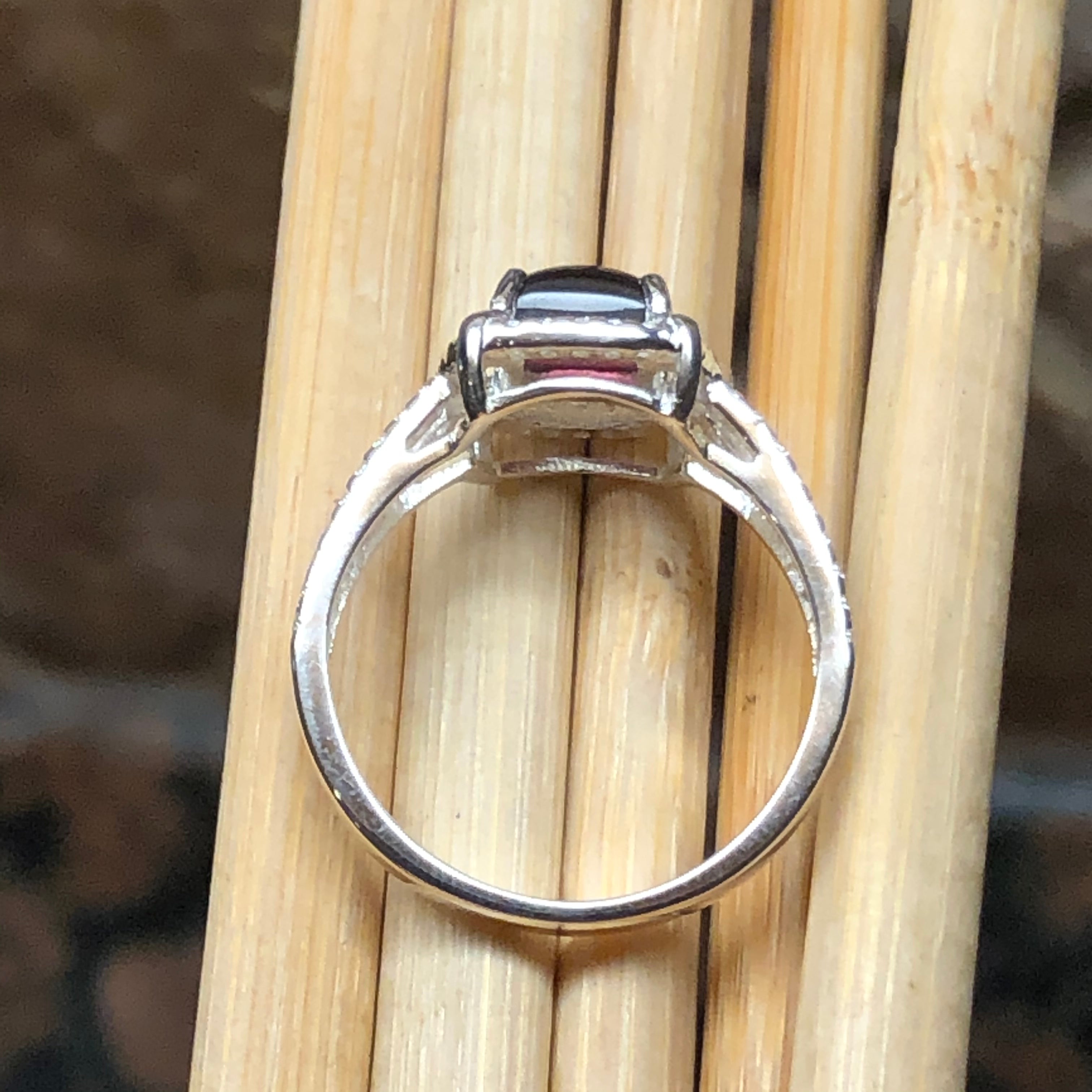 Natural Cabochan Garnet 925 Solid Sterling Silver Engagement Ring Size 5, 6, 7, 8, 9 - Natural Rocks by Kala