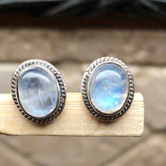Natural Rainbow Moonstone 925 Solid Sterling Silver Earrings 10mm - Natural Rocks by Kala