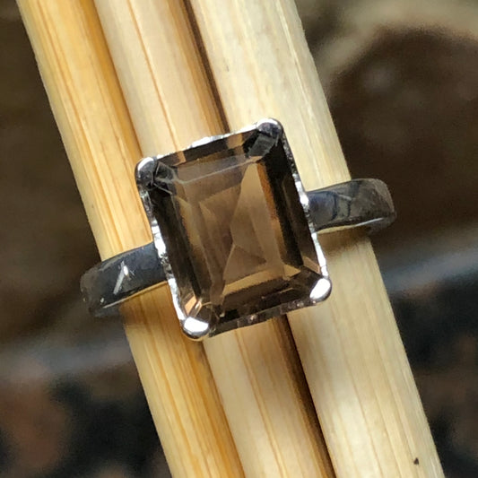 Genuine 2ct Smoky Topaz 925 Solid Sterling Silver Ring Size 6, 7, 8, 9 - Natural Rocks by Kala