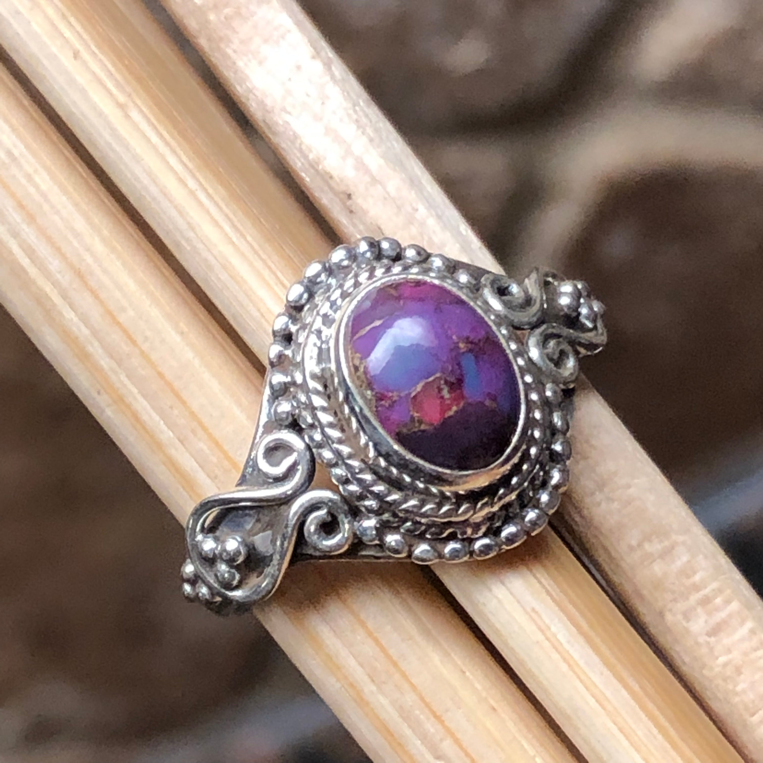 Gorgeous Purple Copper Mohave Turquoise 925 Solid Sterling Silver Engagement Ring Size 6, 7, 8, 9 - Natural Rocks by Kala