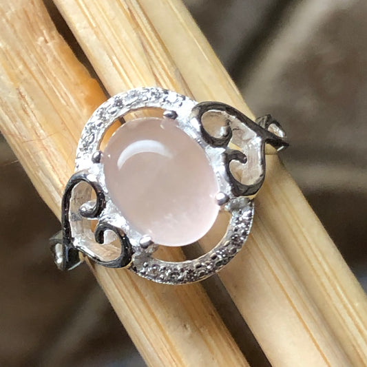 Natural Pink Rose Quartz 925 Sterling Silver Ring Size 5, 6, 7, 8, 9 - Natural Rocks by Kala