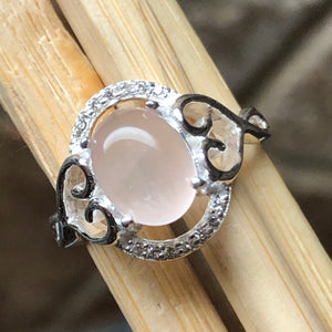 Natural Pink Rose Quartz 925 Sterling Silver Ring Size 5, 6, 7, 8, 9 - Natural Rocks by Kala