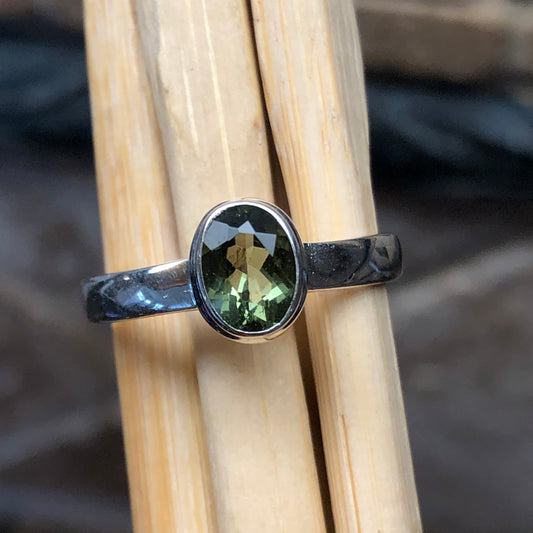Natural Green Moldavite 925 Solid Sterling Silver Engagement Ring Size 6, 7, 7.75, 8.5, 8.75, 9, 9.5, 10 - Natural Rocks by Kala