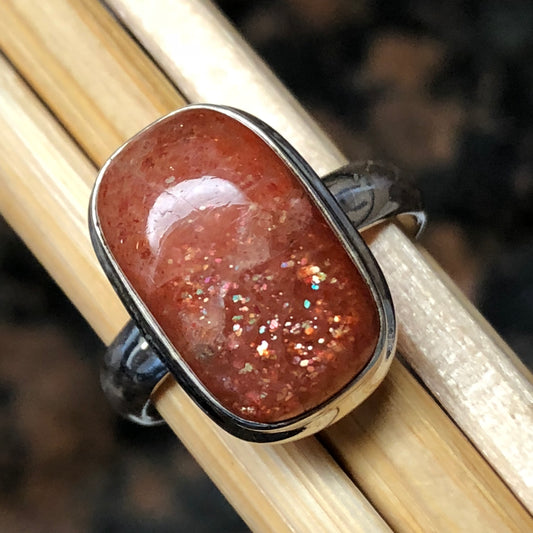 Natural Sunstone 925 Solid Sterling Silver Sparkling Ring Size 8.5 - Natural Rocks by Kala