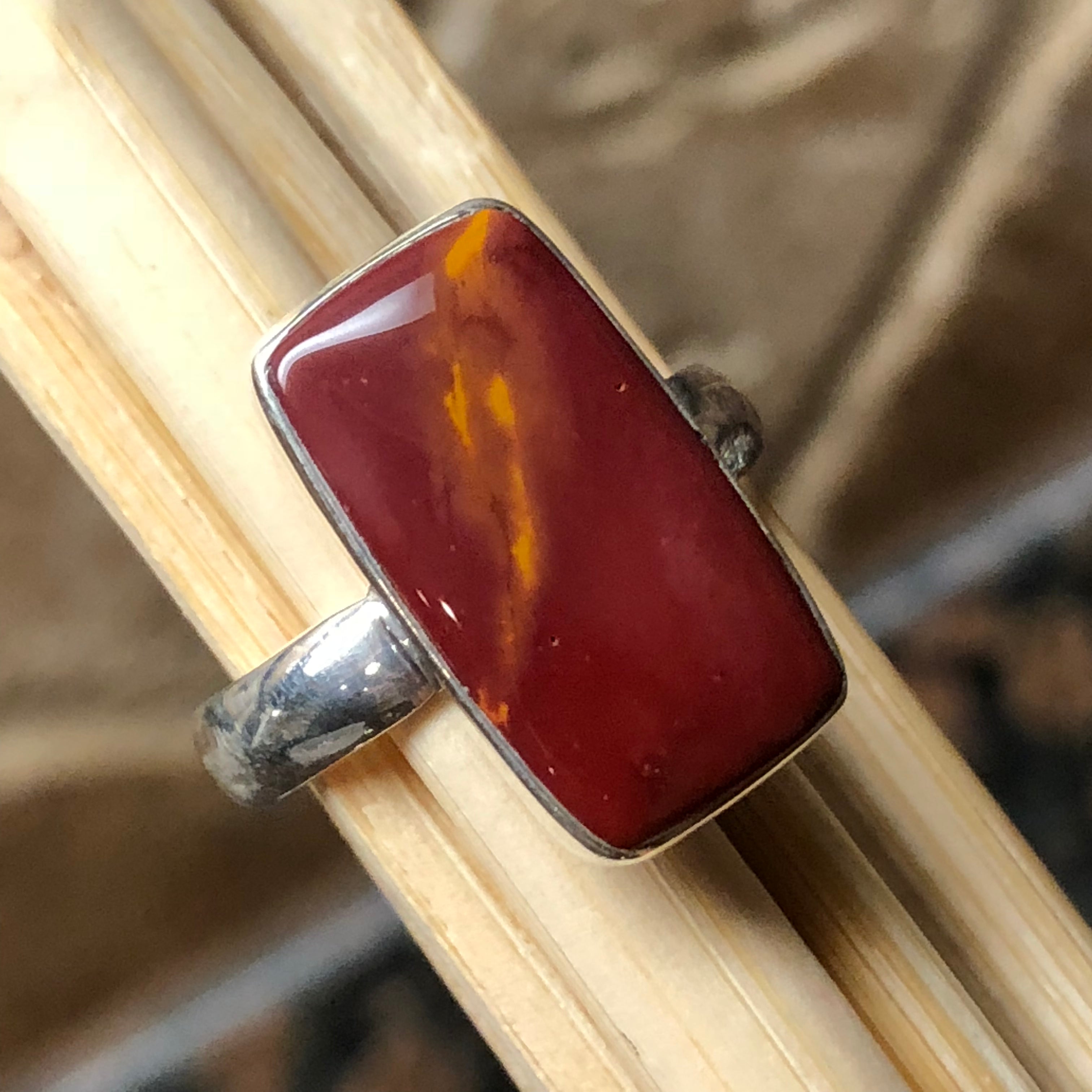 Natural Australian Mookaite Jasper 925 Solid Sterling Silver Ring Size 7.75 - Natural Rocks by Kala