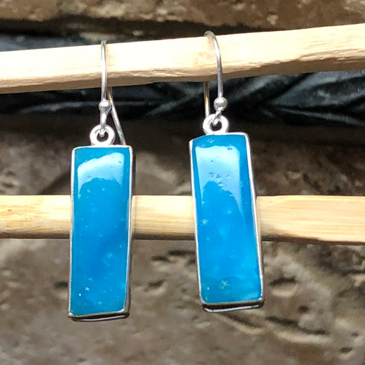 Genuine Blue Smithsonite 925 Solid Sterling Silver Earrings 40mm - Natural Rocks by Kala