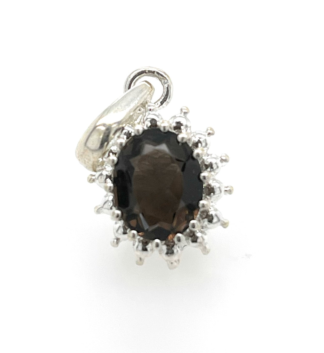 Genuine 4ct Smoky Topaz 925 Solid Sterling Silver Pendant 24mm - Natural Rocks by Kala