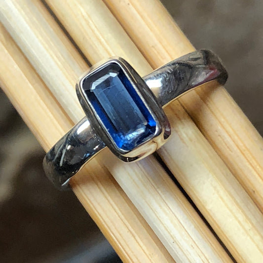 Natural Royal Blue Kyanite 925 Solid Sterling Silver Engagement Ring Size 7, 8 - Natural Rocks by Kala