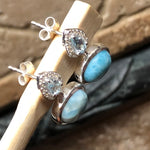 Natural Dominican Larimar, Blue Topaz 925 Solid Sterling Silver Earrings 15mm - Natural Rocks by Kala