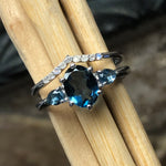 Natural 1.25ct London Blue Topaz, Moonstone 925 Solid Sterling Silver Engagement Ring Size 6, 7, 8, 9 - Natural Rocks by Kala