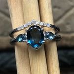 Natural 1.25ct London Blue Topaz, Moonstone 925 Solid Sterling Silver Engagement Ring Size 6, 7, 8, 9 - Natural Rocks by Kala