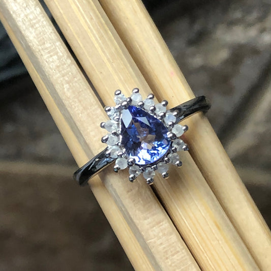 Natural Tanzanite, Moonstone 925 Solid Sterling Silver Engagement Ring Size 6, 7, 8, 9 - Natural Rocks by Kala