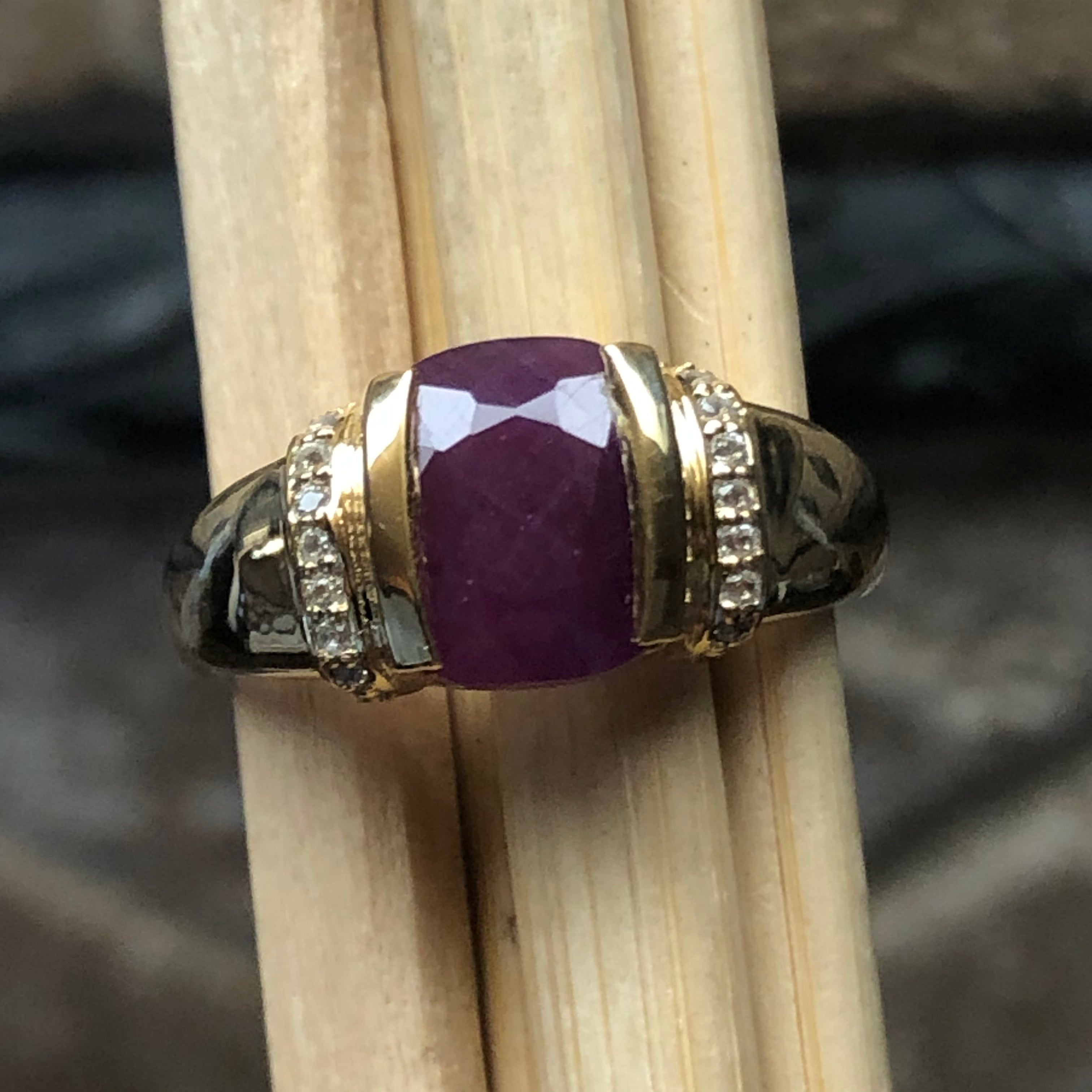 Natural Ruby 14k Vermeil Gold Over Silver Wedding Ring Size 5, 6, 7, 8, 9 - Natural Rocks by Kala