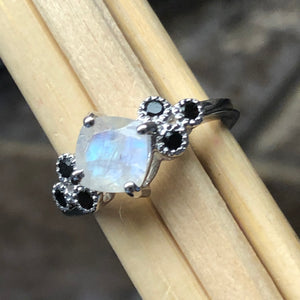 Natural 1ct Iolite, Rainbow Moonstone 925 Solid Sterling Silver Engagement Ring Size 6, 7, 8, 9 - Natural Rocks by Kala