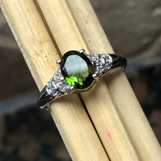 Natural Green Tourmaline 925 Sterling Silver Engagement Ring Size 6, 7, 8, 9 - Natural Rocks by Kala