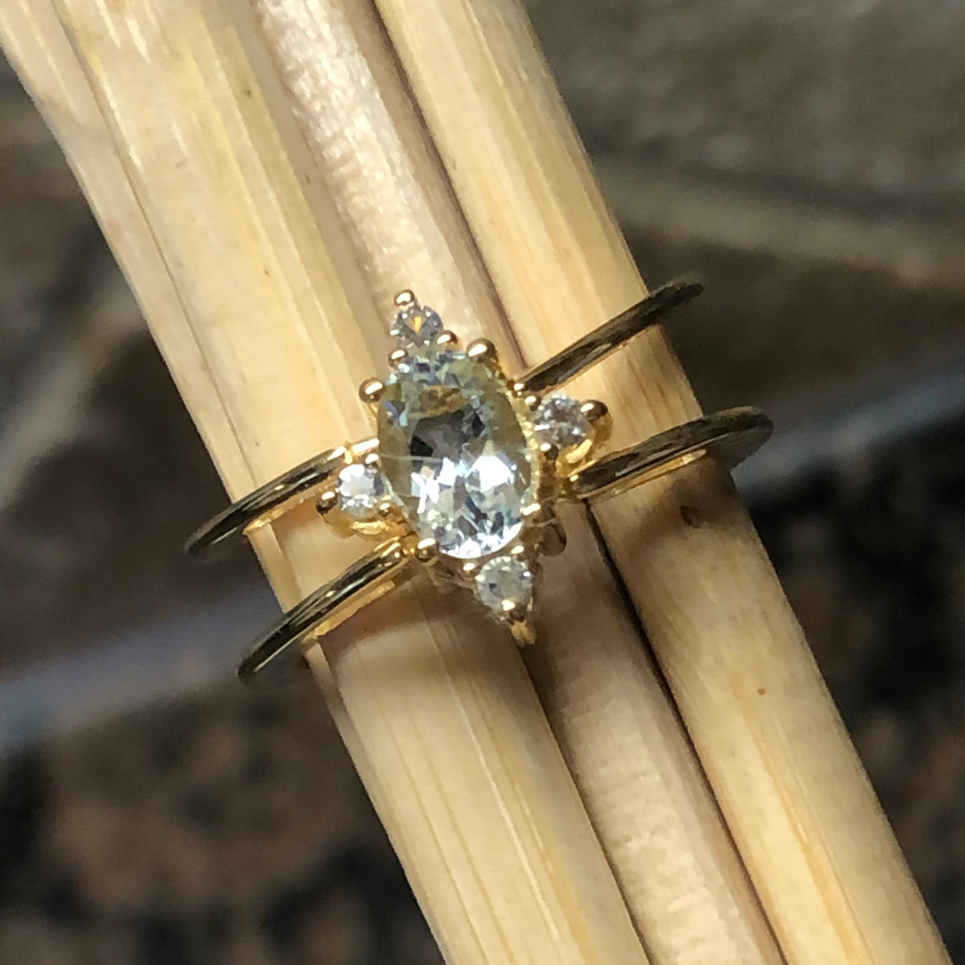 Natural Aquamarine, Tanzanite14k Rose Gold Over Silver Reversible Engagement Ring Size 5, 6, 7, 8, 9, 10 - Natural Rocks by Kala