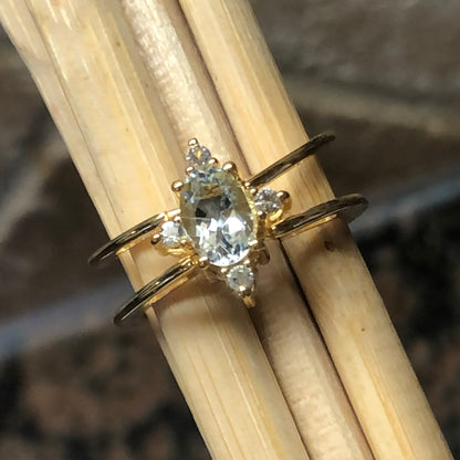 Natural Aquamarine, Tanzanite14k Rose Gold Over Silver Reversible Engagement Ring Size 5, 6, 7, 8, 9, 10 - Natural Rocks by Kala