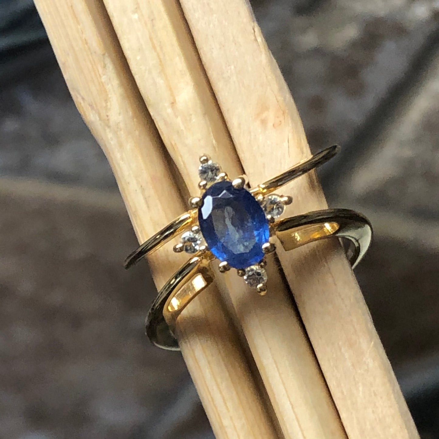 Natural Aquamarine, Tanzanite14k Rose Gold Over Silver Reversible Engagement Ring Size 5, 6, 7, 8, 9, 10 - Natural Rocks by Kala