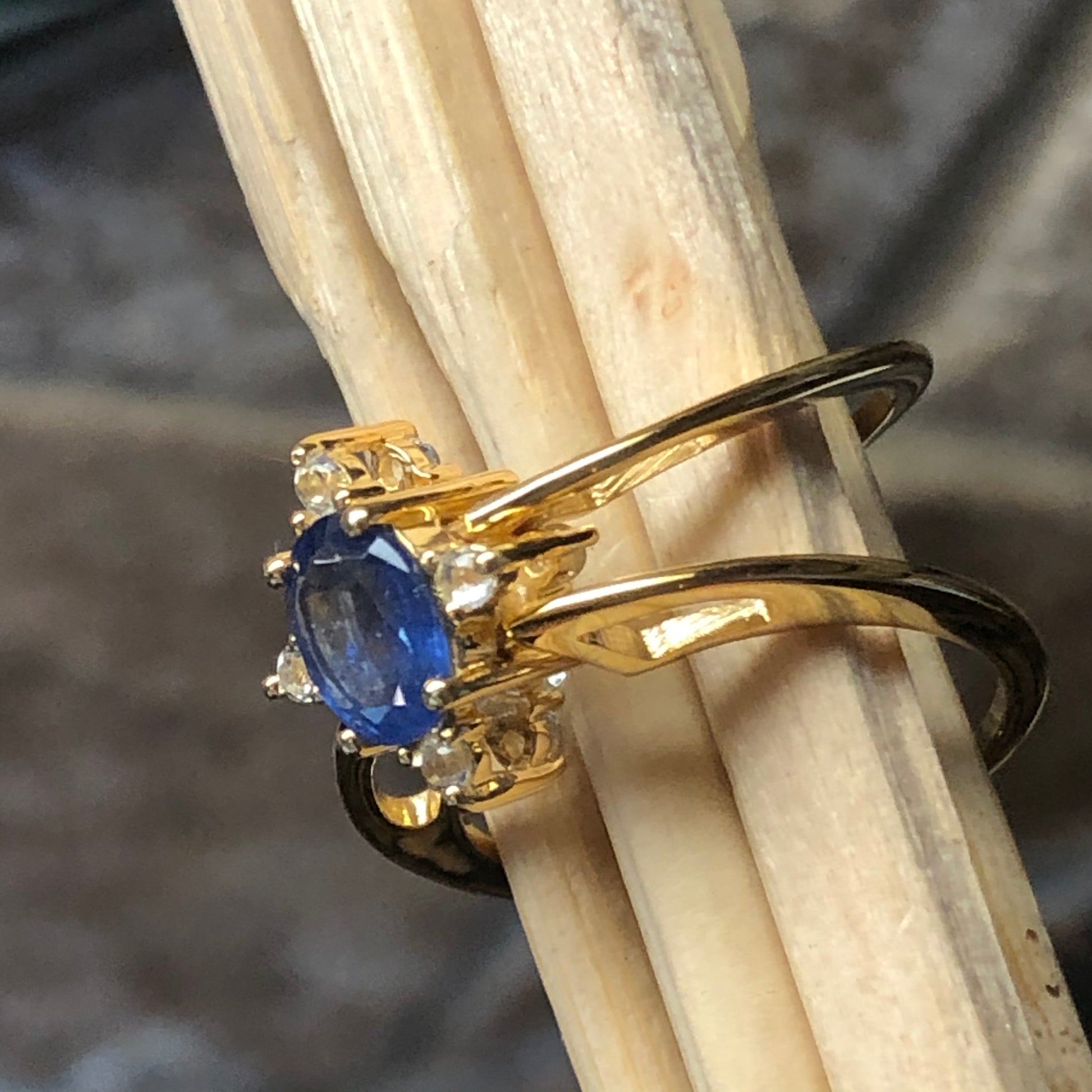 Natural Aquamarine, Tanzanite14k Rose Gold Over Silver Reversible Engagement Ring Size 5, 6, 7, 8, 9, 10 - Natural Rocks by Kala
