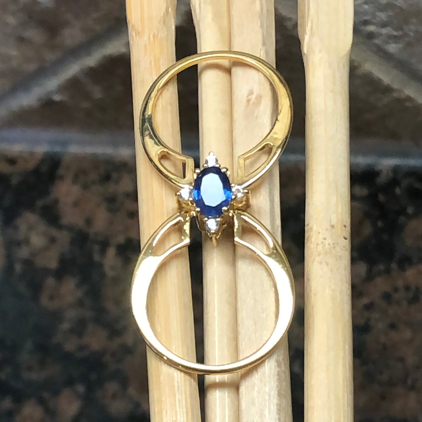 Natural Aquamarine, Tanzanite14k Rose Gold Over Silver Reversible Engagement Ring Size 5, 6, 7, 8, 9, 10 - Natural Rocks by Kala