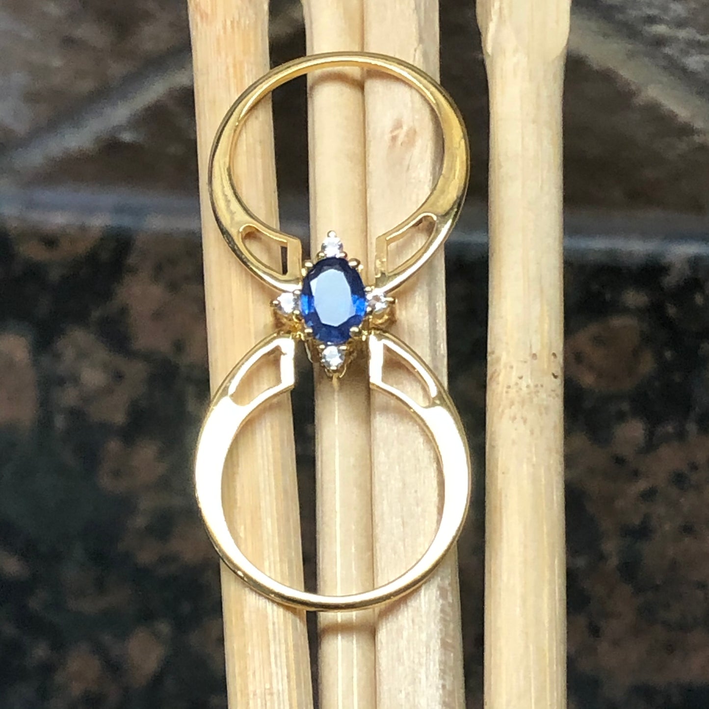 Natural Aquamarine, Tanzanite14k Rose Gold Over Silver Reversible Engagement Ring Size 5, 6, 7, 8, 9, 10 - Natural Rocks by Kala
