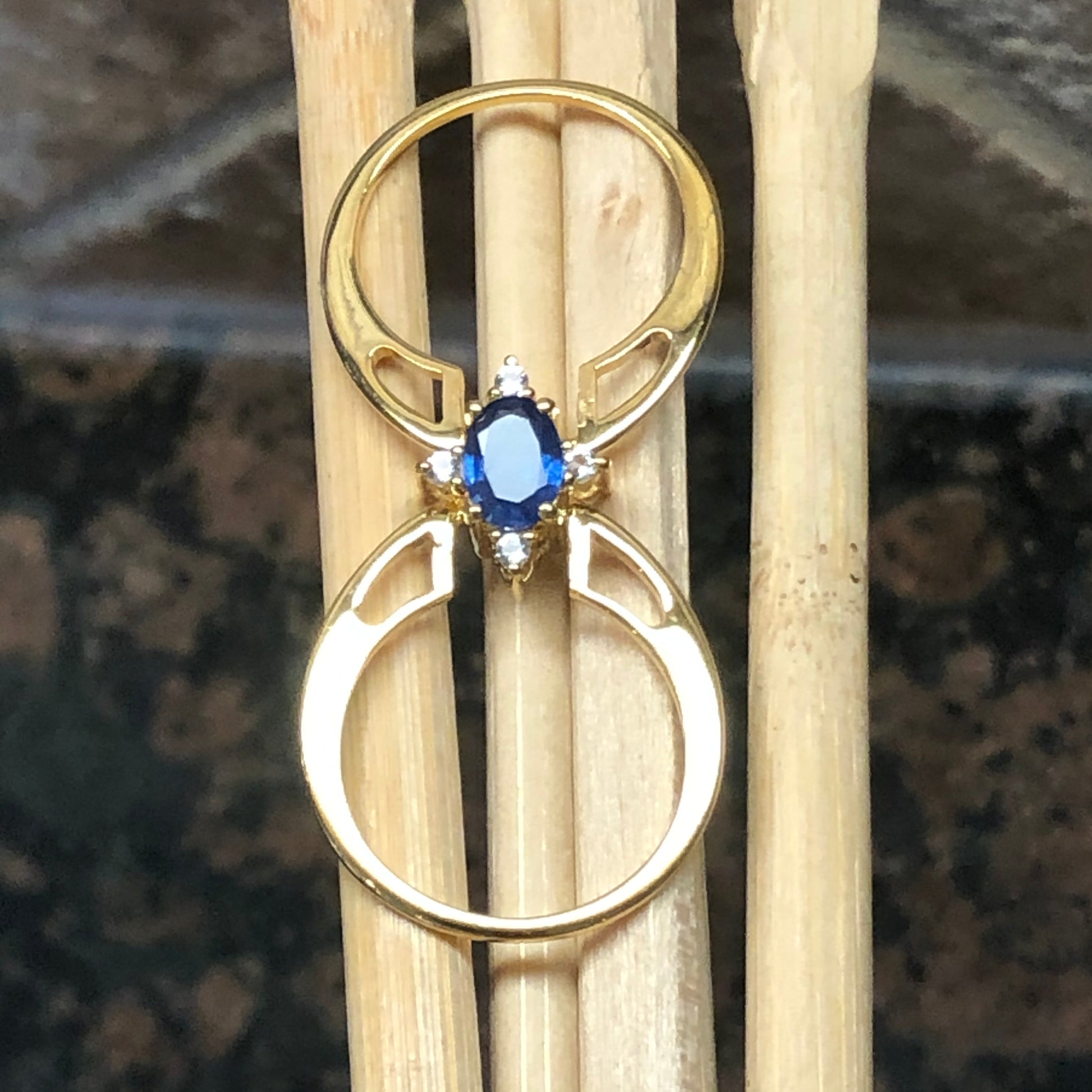 Natural Aquamarine, Tanzanite14k Rose Gold Over Silver Reversible Engagement Ring Size 5, 6, 7, 8, 9, 10 - Natural Rocks by Kala