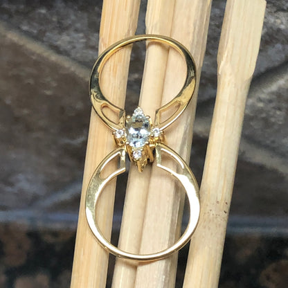 Natural Aquamarine, Tanzanite14k Rose Gold Over Silver Reversible Engagement Ring Size 5, 6, 7, 8, 9, 10 - Natural Rocks by Kala