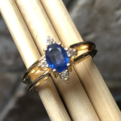 Natural Aquamarine, Tanzanite14k Rose Gold Over Silver Reversible Engagement Ring Size 5, 6, 7, 8, 9, 10 - Natural Rocks by Kala