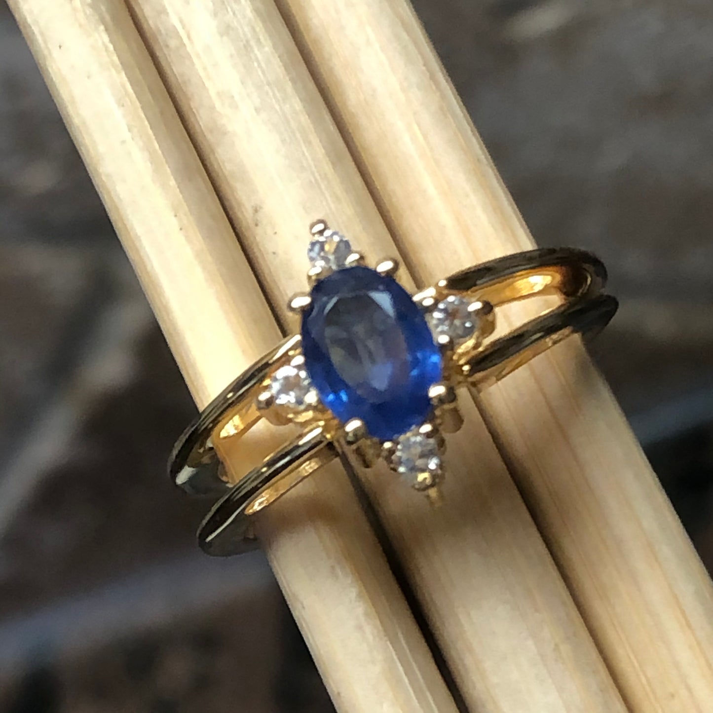 Natural Aquamarine, Tanzanite14k Rose Gold Over Silver Reversible Engagement Ring Size 5, 6, 7, 8, 9, 10 - Natural Rocks by Kala
